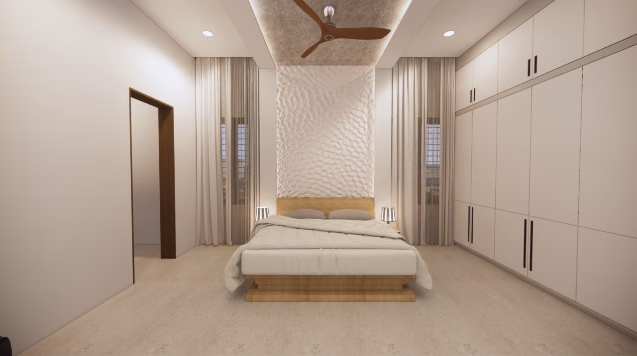 Minimal bedroom in a pale neutral palette