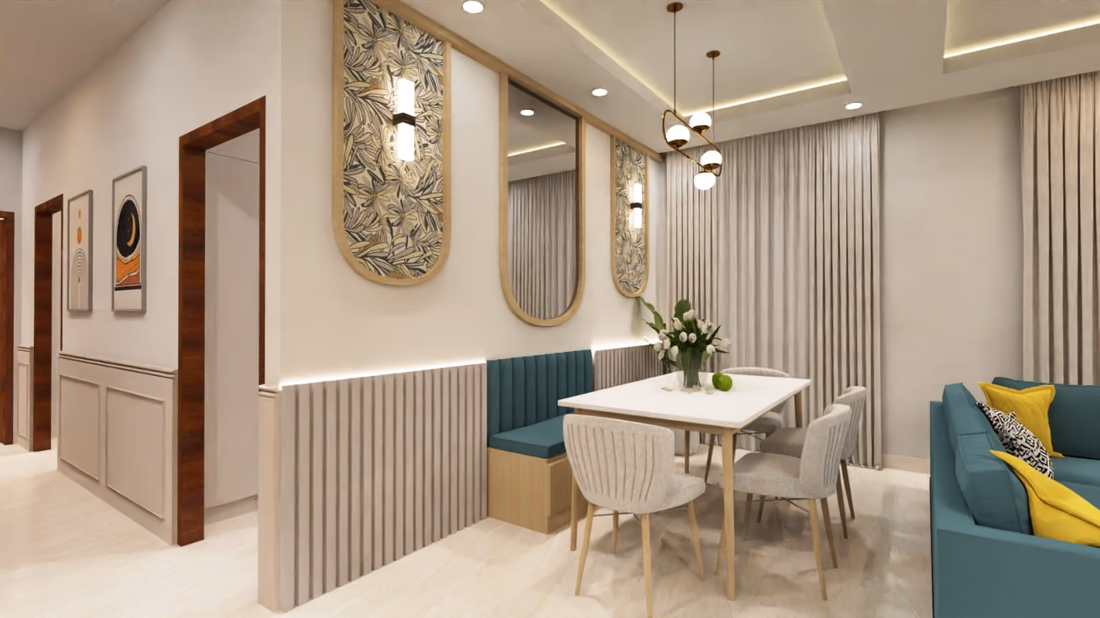 Dining area with a built-in display and crockery unit