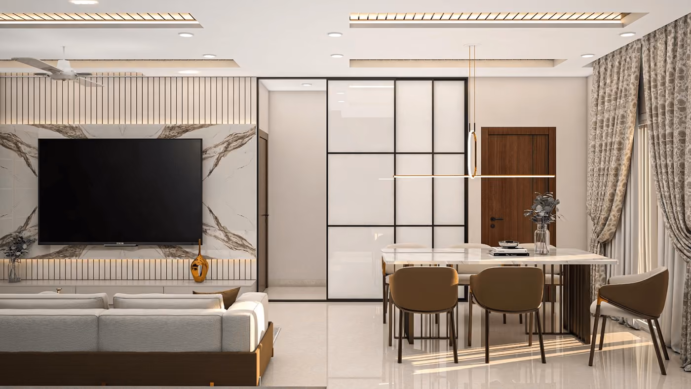 Open-plan living and dining area finished as a single scheme